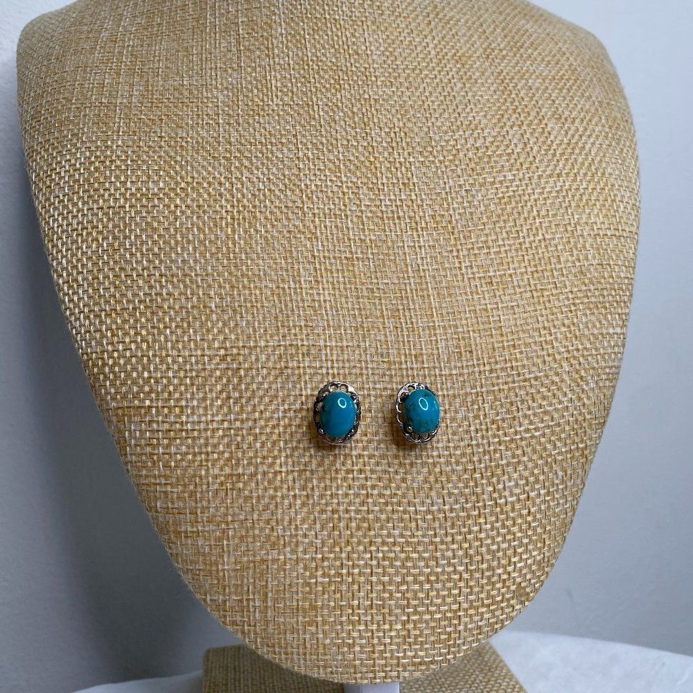 Blue Small Stone Stud Earrings